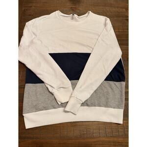 CRML Colorblock Sweatshirt White Navy Gray Long Sleeve Pullover Size M